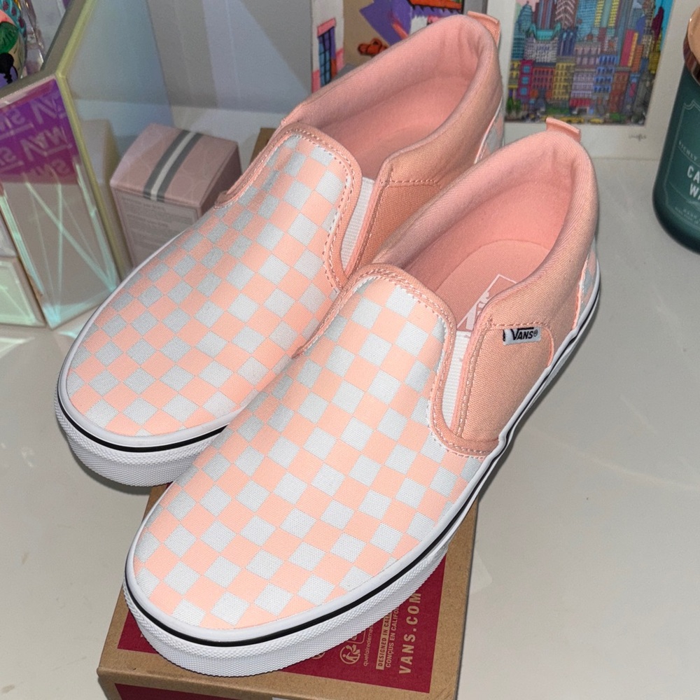 Vans Peach Checkered Slip-On Shoes